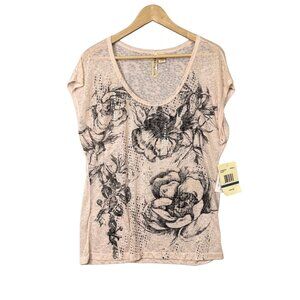 Eyeshadow Womens Dolman Sleeve Sequin Sheer Floral Top Size XL Peach Artsy Beach